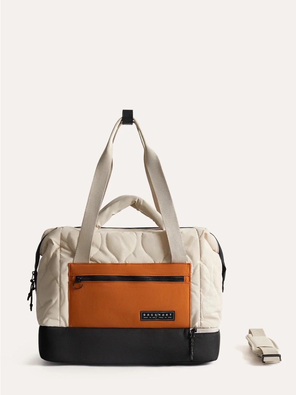 BagSmart Paz Quilted Cream & Orange Weekend Duffle Bag
